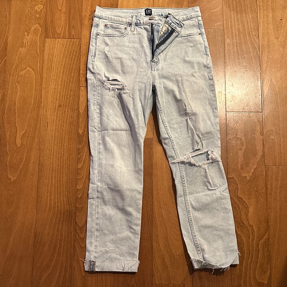GAP Distressed Straight Leg Jeans‎ Light Wash Denim Raw Hem Casual Y2K